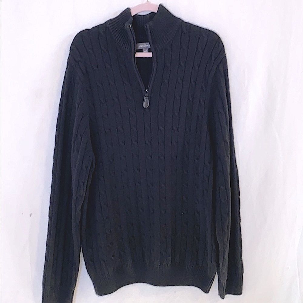 Black Sweater Pullover Cable with Zipper Neckline XXL
